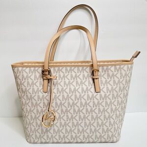 Michael Kors Quinn Large Signature Logo and Leather Tote Bag